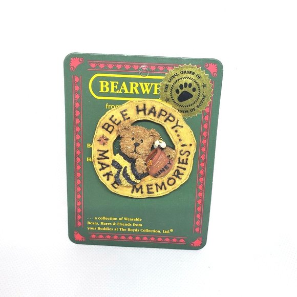 Vintage 2004 Bee Happy Make Memories Bearwear Boyds Bear Embossed Lapel Pin - Picture 1 of 5